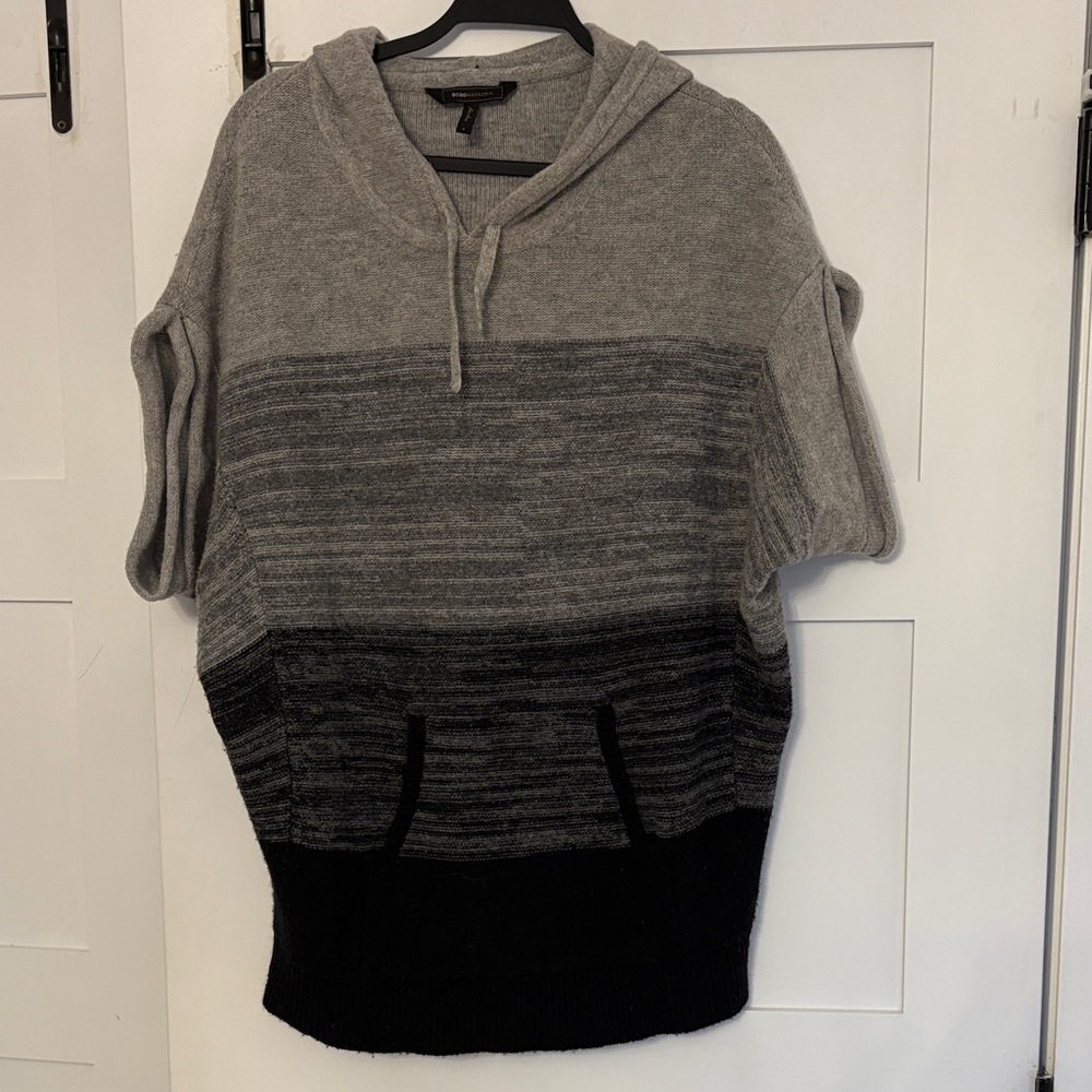 BCBG MaxAzria Grey and Black Hooded Sweater